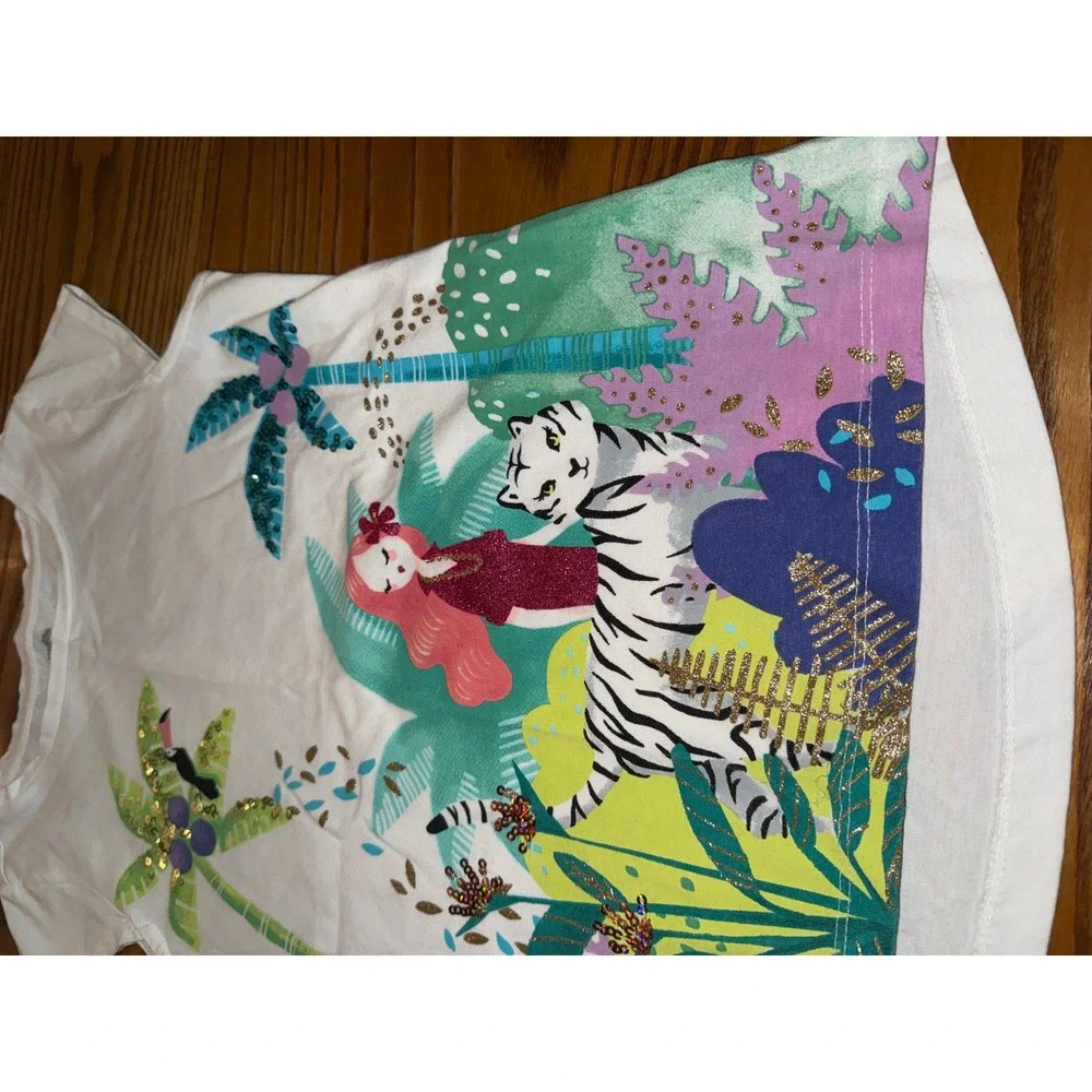 Gymboree Kids Girls White Tropical Tiger Mermaid Sequin T Shirt‎ Size 8